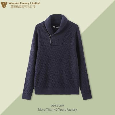 China Anti-Wrinkle Customized 100% Nylon Pullover Cashmere Sweater Men Long Sleeve Cable Turn Down Neck Sweater for sale