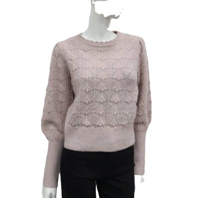 China Wholesale Pointelle Sweater Pullover Round Neck Classic Knitwear Wool Blend Women Sweater for sale