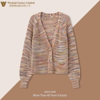 China Autumn Winter Women Anti-wrinkle Breath Sleeve Loose V-Neck Knitted Long Colorful Cardigan Knitwear Sweater for sale