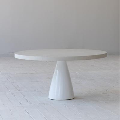 China Retro vintage white concrete table convertible round wood coffee table furniture modern wabi sabi coffee table for sale