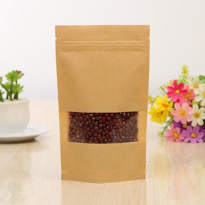 China Biodegradable kraft paper package doy bag stand up pouch with zipper and clear window for dried fruits, coffee beans for sale