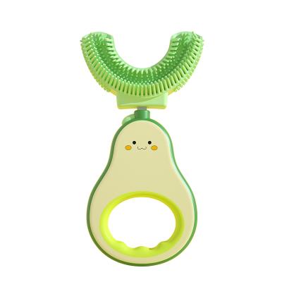 China Hot Factory Reusable Avocado Kids U Shape Toothbrush With Head 360 Degree Food Grade U Brush Silicone Shape Oral Cleaning Toothbrush for sale