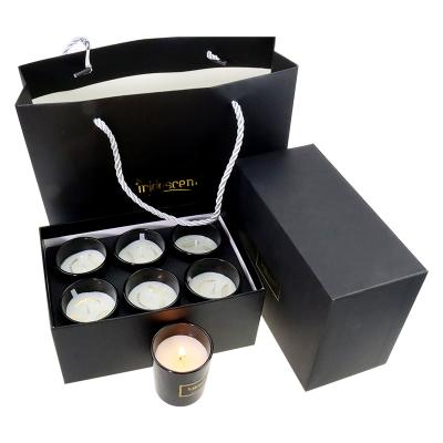 China Candle Set of 6 Gift Box and Paper Bag Perfume Black Round Wax Luxury Coconut Scented Candle Glass Jar for sale