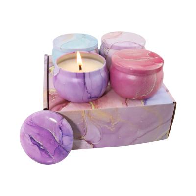 China Home Natural Organic Scented Marble Color Printing Candles Home Natural Scented Marble Water Wax Decoration Soy Decoration Massage Candle for sale