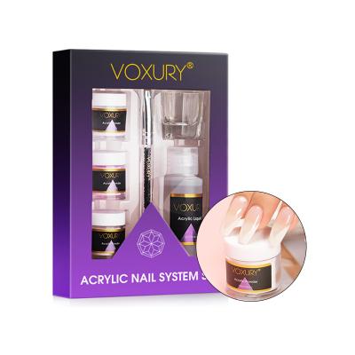 China Easy Apply VOXURY Acrylic Starter Kits Wholesale OEM 6pcs/lot System Manicure Tools Nail Art Acrylic Powder and Liquid Set with Carving Pen for sale