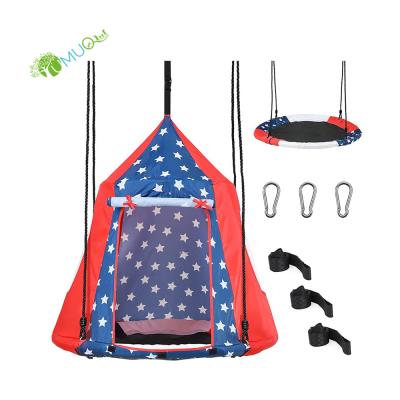 China Soft Toy YumuQ 2 in 1 Detachable Saucer Tree Swing Playhouse Tent with Tree Straps, Outdoor Star and Hanging Moon Swing Tent for Kids for sale