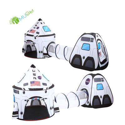 China Sports Play YumuQ Rocket Ship Kids Playhouse Tent White with Tunnel Outdoor/Indoor Noise, Up Spaceship Tent Set with Tunnel for Boy, Children for sale