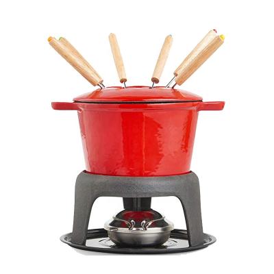 China Sustainable Hot Sale Melt Enameled Fondue Set With Forks Custom Color For Cheese, Meat And Chocolate for sale