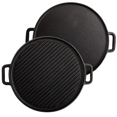 China High Quality Double Sided Grill Cast Iron Vegetable Oil Frying Pan Grill Pan Pizza Pan With Two Handles Best Price for sale