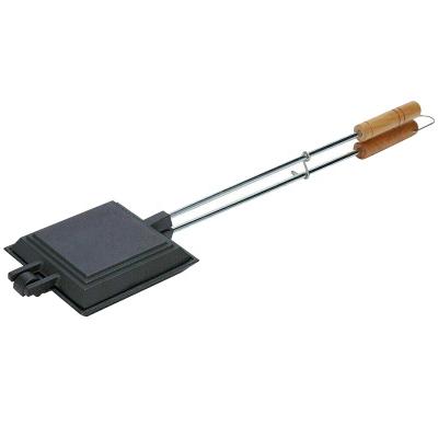 China Cast Iron Bakeware Jaffle Pan Bread Tong With Stainless Steel Easily Cleaned Simple Square And Wooden Handle for sale