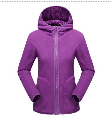 China Windproof 2 In 1 Women Winter Outerwear Solid Color Super Soft Microfiber Warm Full Zipper Brushed Fleece Outdoor Jacket With Hood for sale