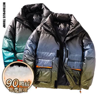 China New Design Breathable Gradient Color Men Polish Bubble Down Jacket Quilted White Duck Feather Puffer Jacket Outer Wear for sale