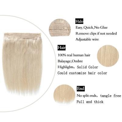 China Wholesale Silky Straight Fine Wave Halo Workout Hair Blonde One Piece 100% Clip In #60 Halo Hair for sale