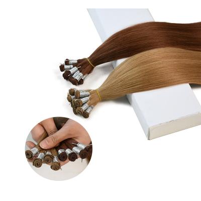 China Hand Drawn Double Remy Human Hair Cuticle Aligned 100% Virgin High Quality Wholesale Silk Straight Tied Hair Weft Extensions for sale