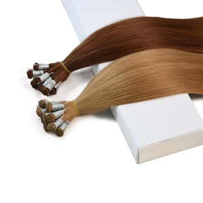 China Handtied Silk Straight European Double Cuticle Intact Human Hair Weft Extensions for sale