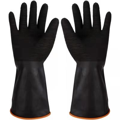 China HOT SALE High Quality Anti-skid Water Proof Construction XINJIAN Black Crincle and Fingers Glove Resistant Latex Rubber Gloves for sale