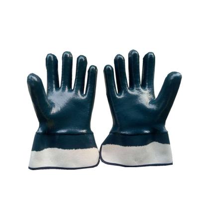 China XINJIAN Full Dipped Wholesale Blue Nitrile Gloves Oil Scratch Resistant Interlock Full Nitrile Coated Open Cuff Work Safety Gloves for sale