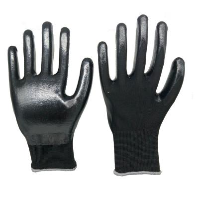 China XINJIAN 13g Polyester Safety Industry Nylon Nitrile Anti-Slip Cheap All Black Nitrile Coated Garden Working Gloves for sale