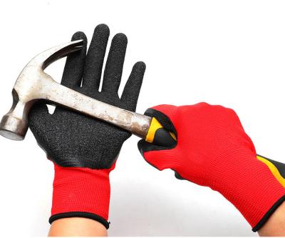 China Anti-slip Protective Working Gloves Safety Gloves Latex Coated Garden Gloves 13G Polyester Red Black Latex for sale