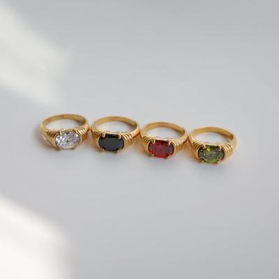 China Crystal Stones Stainless Steel Tarnish Vintage Rings High End Gold Plated Nickel Free 18K PVD Emerald Red White Black Stone Free Jewelry for sale