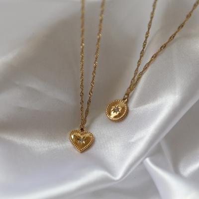 China Lead Free Nickel Free Tarnish Free Barbaric 18k Gold Plated PVD Heart Round Stainless Steel Pendant Necklace Fashionable Jewelry for sale