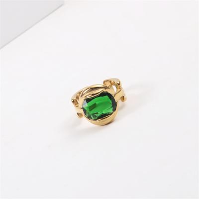 China Ins Lead Free Nickel Free Hot High End 18K Gold Plated Emerald Rings Tarnish Free Stainless Steel Rings for sale