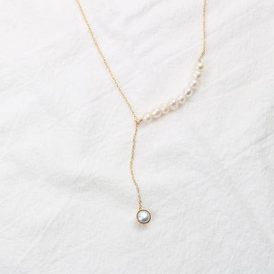 China Lead Free Nickel Free 18K Gold Plated Pearl Y Necklace Stainless Steel Choker Necklace Design Jewelry Freshwater Wholesale for sale