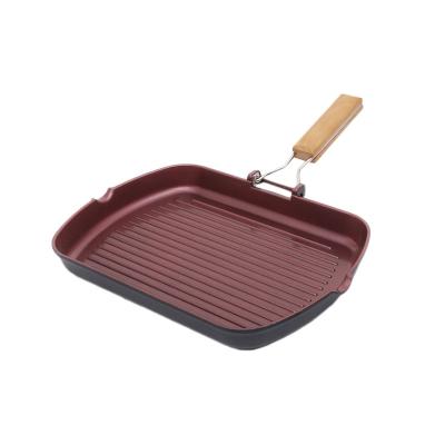 China Portable Red And Black Square Nonstick Pan Maifan Steak Stone Flat Bottom Frying Pan Gift for sale