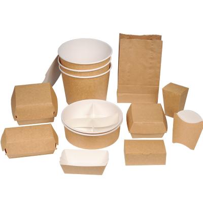 China Free Sample Custom Logo Brown Recycled Kraft Paper Takeout Boxes and Bags for Restaurant for sale