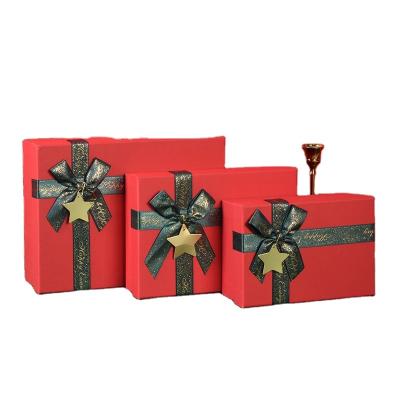 China Chic Elegant Customized Rigid Packaging Box Red Holiday Gift Box with Ribbon Bow for sale