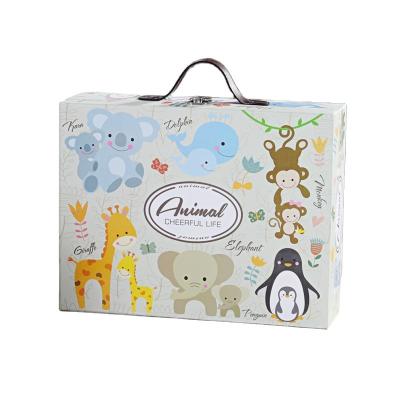 China Animal League Suitcase Baby One Month Suit Set Packing Box Fixed Gift Box with Leather Handle for sale