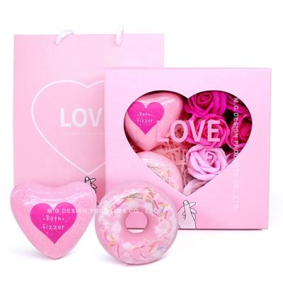 China Exfoliating Nourishing Moisturizing Custom Bubble Bath Bombs Organic Exfoliator Rose Flower Paper Soap Gift Donut Heart Shape Bubbly Bath Set Valentine Searie for sale