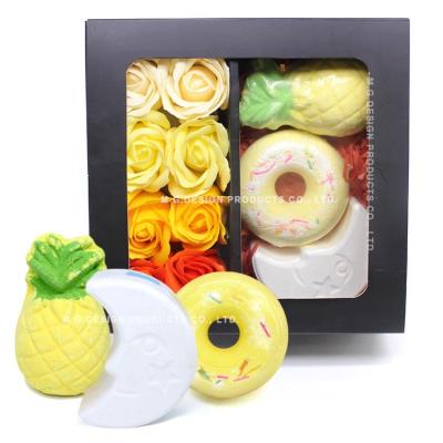 China Exfoliating Nourishing Moisturizing Donut Pineapple Rainbow Moon Organic OEM Customized Big Bath Bombs Rose Paper Soap Yellow Autumn Series Gift Set for sale