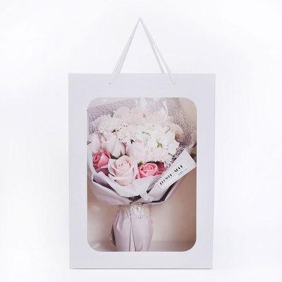 China Recyclable Custom Window Gift Bag Valentine's Day Gift Clear Paper Bag With Handle for sale