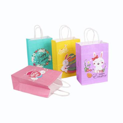 China Recyclable Can Customize Easter Handbag Color Kraft Paper Bag Bunny Eggs Party Gift Wrapping Gift Hand Held Paper Bag for sale