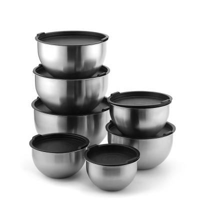 China Sustainable Eco Friendly Stackable Multi-Use Set Of 7 Bakeware Preparing Cooking Serving Metal Food Mixing Bowls With Lids Set for sale