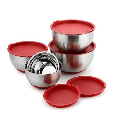 China Sustainable Chef Food Serving Metal Nesting Storage Bowls Airtight Lids Stainless Steel 5 Piece Mixing Bowl Set With Non-Skid Bottoms for sale