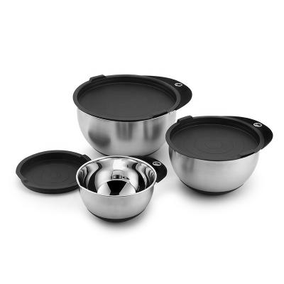 China Durable Heavy Duty Kitchen Food Storage Organizers Baking Prep Pour Spout Hangable Korean Stainless Steel Bowl With Airtight Lids for sale