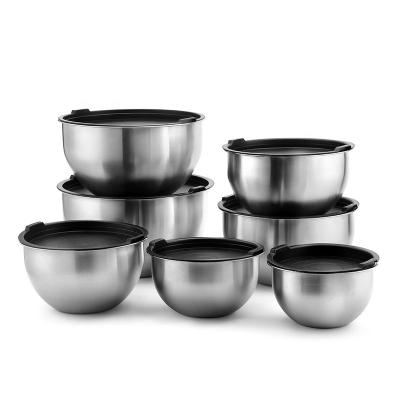 China Factory Sustainable Selling Premium Kitchen 7 Pieces Nesting Bulk Pasta Salad Bowl Stainless Steel Baking Mixing Bowls for sale