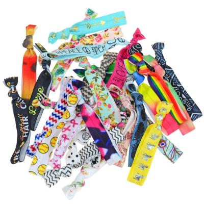 China Hair accessories FOE Printed Logo Custom Promotional Gifts Wristband Women No Crease Ribbon Hair Ties for sale