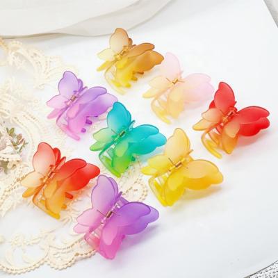 China Hair decoration Wholesale Women Girls' Plastic Jaw Clamp Clips Fashion Gradient Big Butterfly Hair Claw Clips for sale