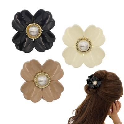 China Hair decoration Wholesale Women Girls' Plastic Floral Jaw Clamp Clips Fashion Flower Hair Claw Clips for sale