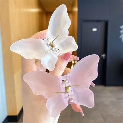 China Hair decoration Fashion Clear Matte Butterfly Jaw Clips Women Girls' Big Clear Butterfly Hair Claw Clips for sale