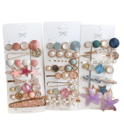 China Decoration Wholesale Fashion Women Rhinestone Hair Clip Pearl Bobby Hairpin Barrette Hair Clip Sets for Women Girls for sale