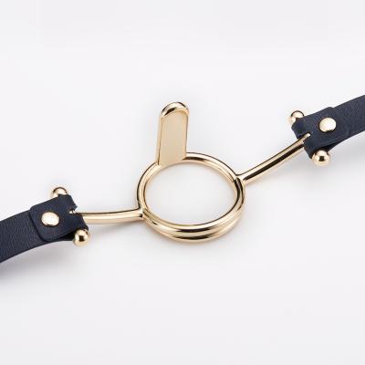 China Zinc Alloy O Shape Soft Leather Open Mouth Ring Bondage Gag Harness Spatula for sale