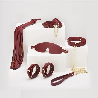 China Pu Metal Bondage Kit PU Metal Bondage Kit Leather Ankle Cuff Eye Mask Collar Whip Restraint Couples Game for sale