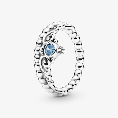 China 925 New Environmental Friendly Pandora 2020 Sterling Silver Rings Fit Cinderella Blue Tiara Ring European Fashion Zircon Via For Christmas Gifts for sale