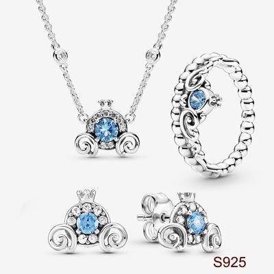 China 2020 Environmental Friendly New Silver Crown ring+earring+necklace CZ Set For Pandora Crown 925 Sterling Silver Necklace For Pandora for sale