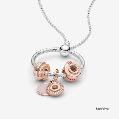 China Environmental Friendly Silver Crown O Pendant Necklace Set Rose Gold Charms Fit Pandora Cable Chain Necklace For Valentine's Day Jewelry Gifts for sale