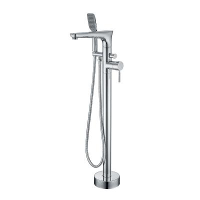 China Single Handle Sliding Bar Floor Mount Free Standing Tub Filler Without Trim With Hand Shower for sale